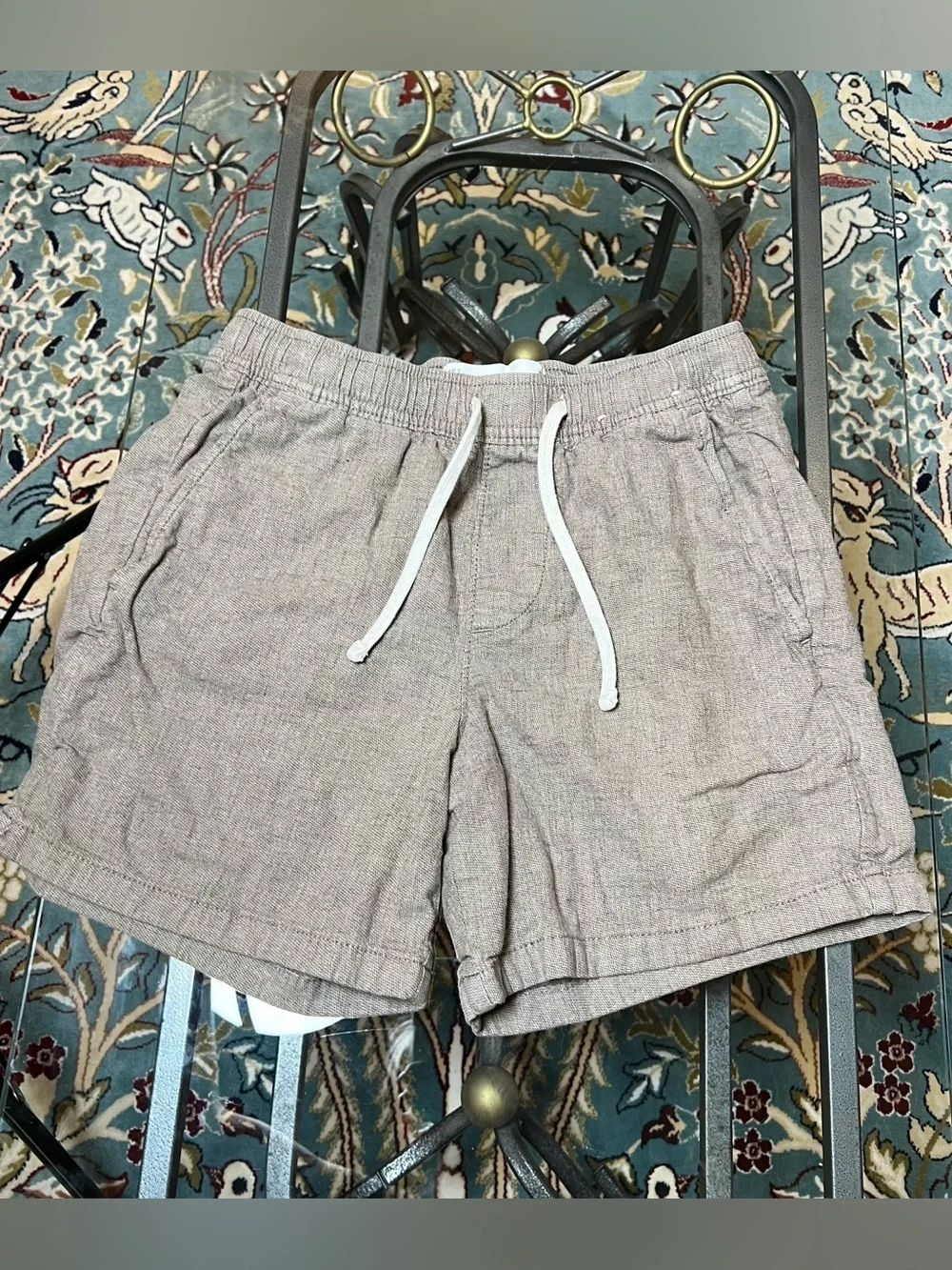 Hollister Light Taupe Drawstring Linen-Blend Shorts